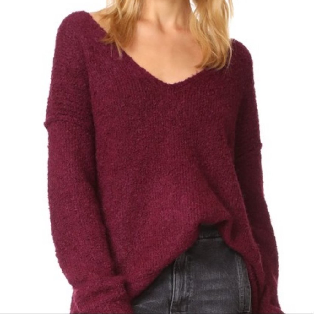 Free People Maroon Wine Lofty V-Neck Sweater